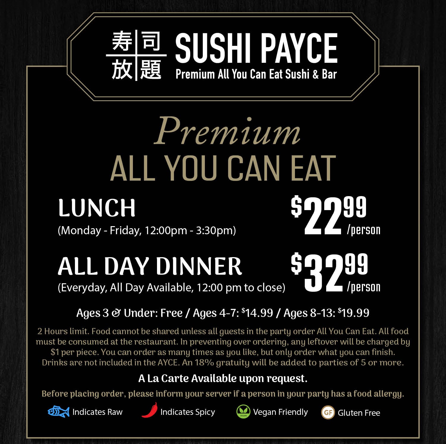 P-AYCE Menu | Sushi Payce - Premium All You Can Eat Sushi and Full Bar